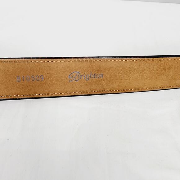 Vintage Brighton Women's Black & Brown Leather Belt with Scroll Buckle Large /34 - Picture 4 of 11